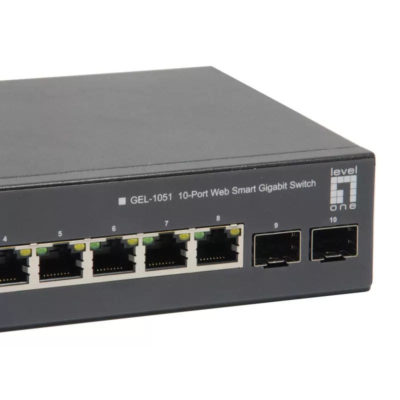 LevelOne Switch PoE Gigabit Web Smart de 10 puertos, 8 salidas PoE, 2 x Gigabit SFP, 70W