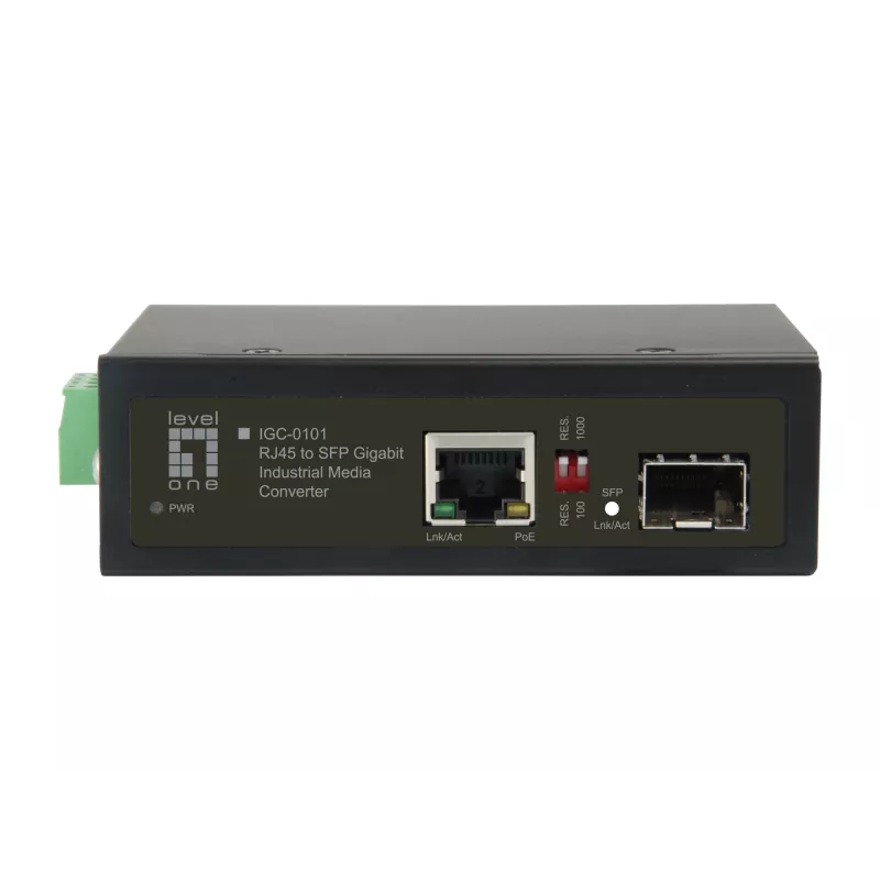 LevelOne Convertidor de medios industrial Gigabit RJ45 a SFP, 1 salida PoE