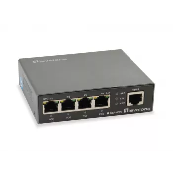 LevelOne Switch PoE Gigabit de 5 puertos, 802.3at/af PoE, 4 salidas PoE, 60W