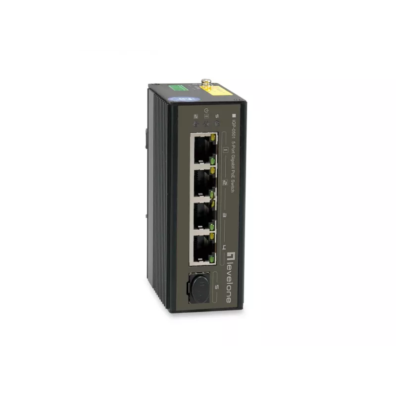 LevelOne Switch industrial Gigabit de 5 puertos, carril DIN, -30 °C a 65 °C