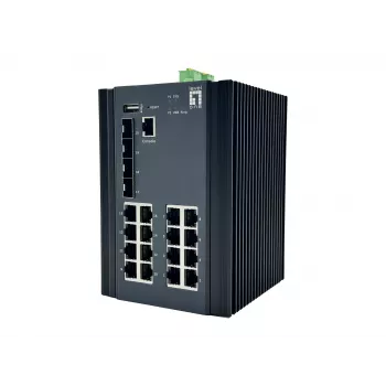 LevelOne Switch industrial Gigabit gestionado L2 Plus de 20 puertos, 16x 1GbE RJ45, 4x 1/2.5GbE SFP, carril DIN, -40°C a 80°C