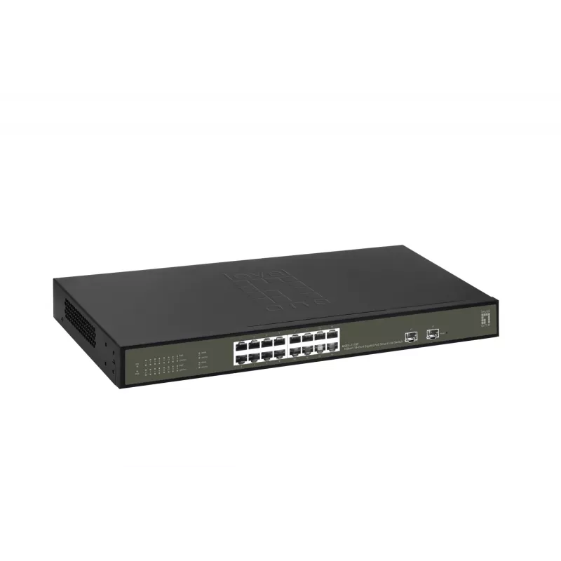 LevelOne Hilbert 18-Port Gigabit PoE Smart Lite Switch, 16 salidas PoE, 2 x Gigabit SFP, 802.3at/af PoE, 230 W de presupuesto PoE
