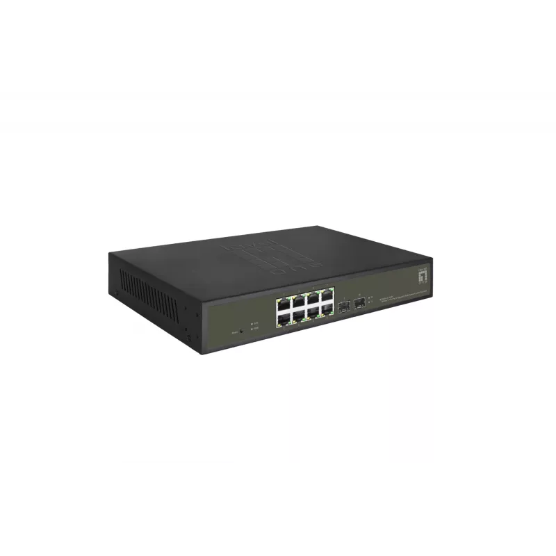 LevelOne Hilbert 10-Port Gigabit PoE Smart Lite Switch, 8 salidas PoE, 2 x Gigabit SFP, 802.3at/af PoE, 130W de presupuesto de potencia PoE