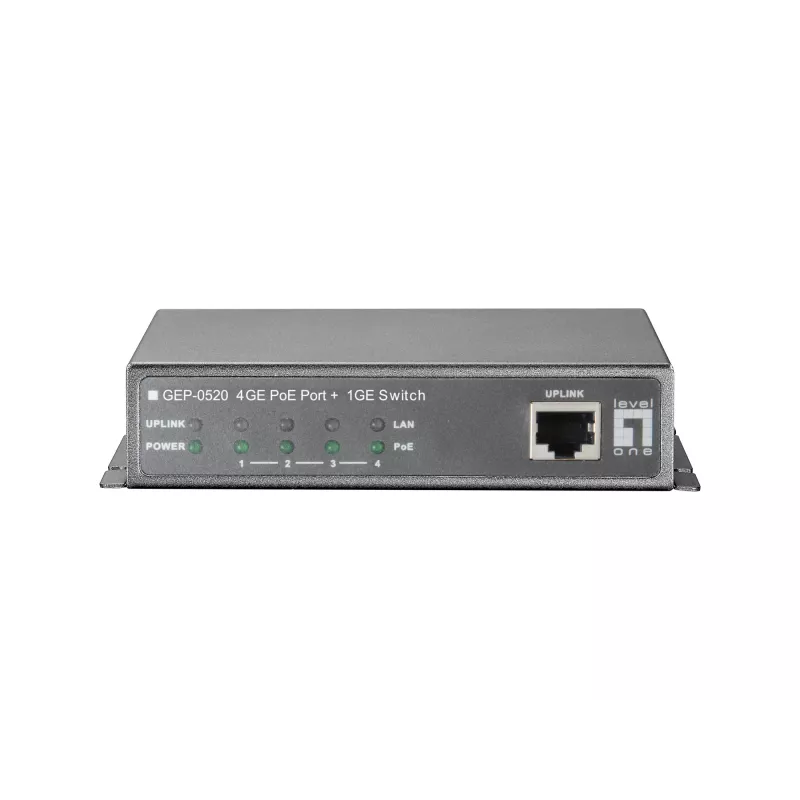 LevelOne Switch Gigabit PoE de 5 puertos, 61,6 W, 802.3af PoE, 4 salidas PoE, fuente de alimentación incluida