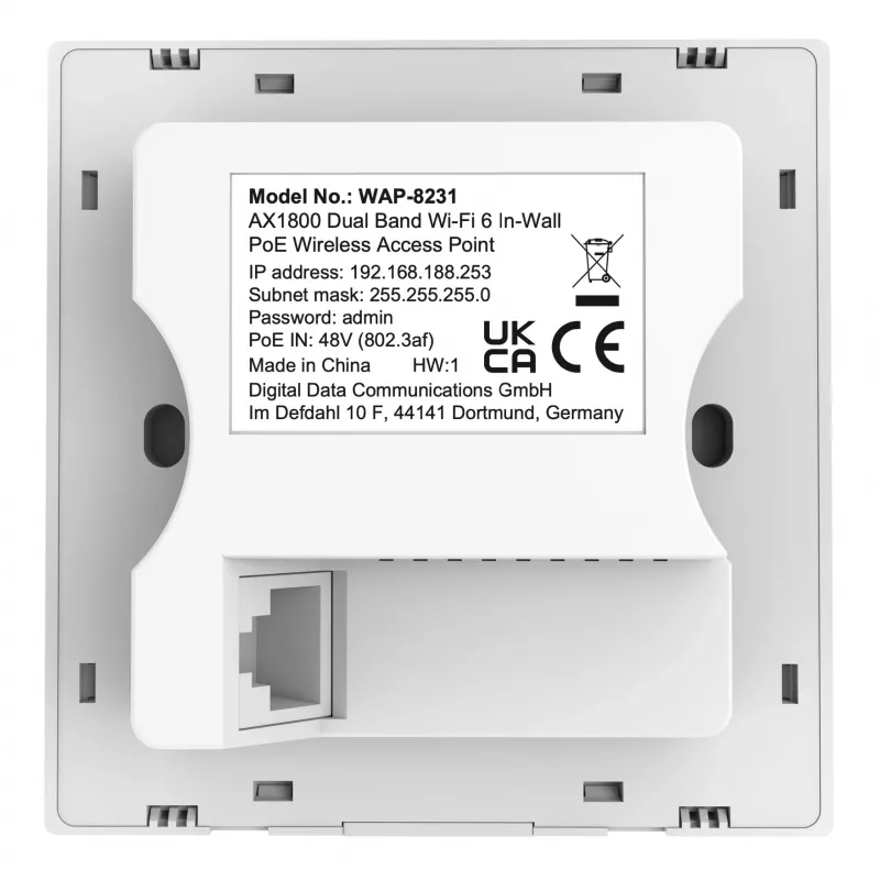 LevelOne Punto de acceso Wi-Fi 6 AX1800 de doble banda In-Wall PoE