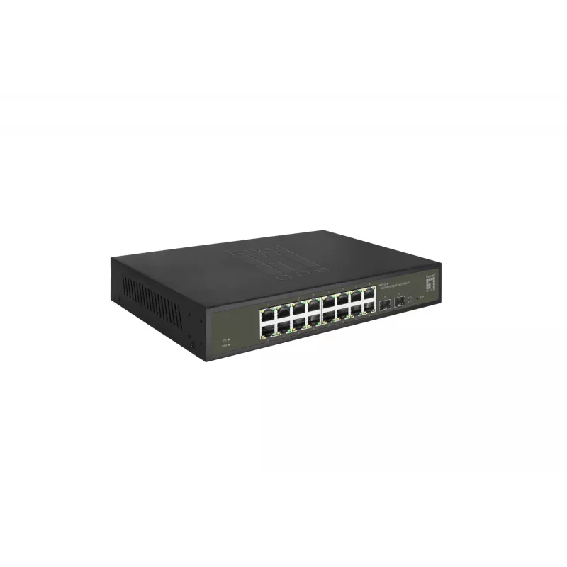LevelOne Hilbert Switch Gigabit Smart Lite de 18 puertos, 16 x Gigabit RJ45, 2 x Gigabit SFP