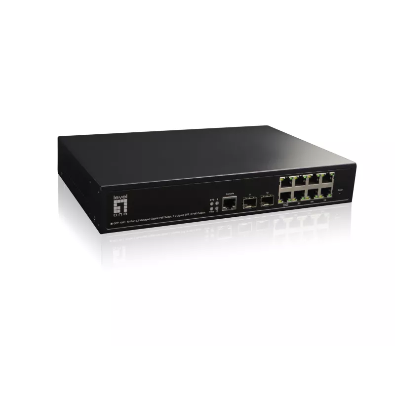 LevelOne KILBY 10-Port L2 Managed Gigabit PoE Switch, 2 x SFP, 802.3at/af PoE, 125W, 8 salidas PoE