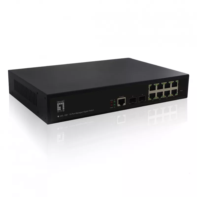 LevelOne KILBY 10-Port L2 Managed Gigabit Switch, 2 x SFP, Gestionado, L2, Gigabit Ethernet (10/100/1000), Montaje en rack