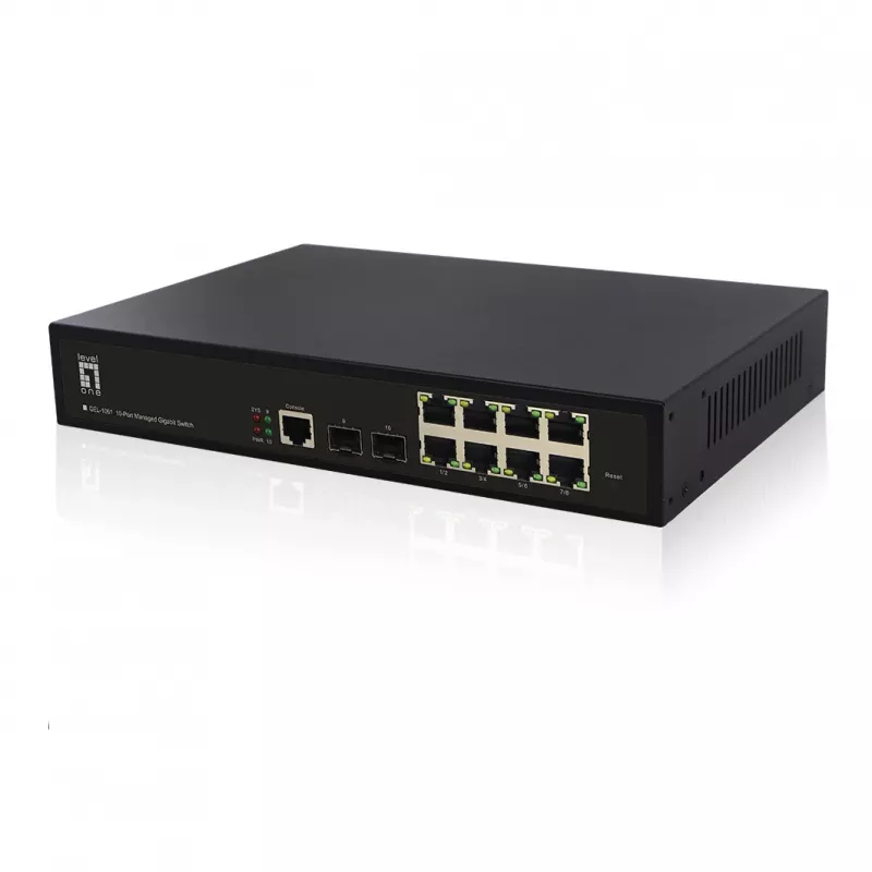 LevelOne KILBY 10-Port L2 Managed Gigabit Switch, 2 x SFP, Gestionado, L2, Gigabit Ethernet (10/100/1000), Montaje en rack