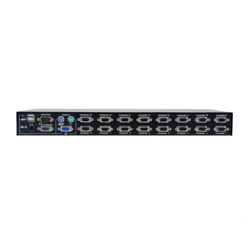 LevelOne Switch KVM PS/2-USB VGA de 16 puertos, 2048 x 1536 píxeles, montaje en rack, 1U, negro