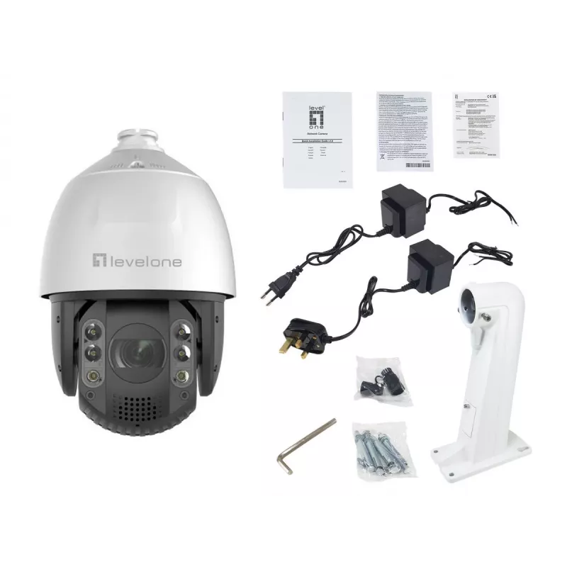 LevelOne FCS-4072 Cámara IP PTZ GEMINI, 4 MP, zoom 32x, H.265, IR 200 m, interior/exterior