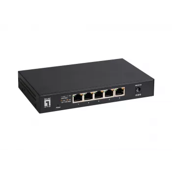 Switch Ethernet 2.5G no gestionado de 5 puertos LEVELONE GEU-0525 — 5× 2.5G RJ-45, no gestionado, 25 Gbit/s conmutación, montaje en pared