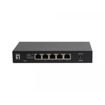Switch Ethernet 2.5G no gestionado de 5 puertos LEVELONE GEU-0525 — 5× 2.5G RJ-45, no gestionado, 25 Gbit/s conmutación, montaje en pared