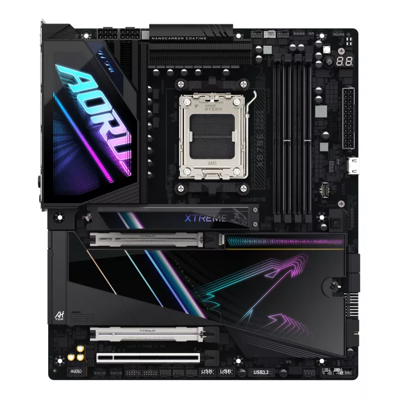 Placa base GIGABYTE X870E AORUS XTREME AI TOP - Compatible con CPUs AMD Ryzen Serie 9000, VRM de 18+2+2 fases, hasta 8800MHz DDR5 (OC), 1xPCIe 5.0 M.2 + 3xPCIe 4.0 M.2, WI-FI 7, 10GbE LAN, USB 4