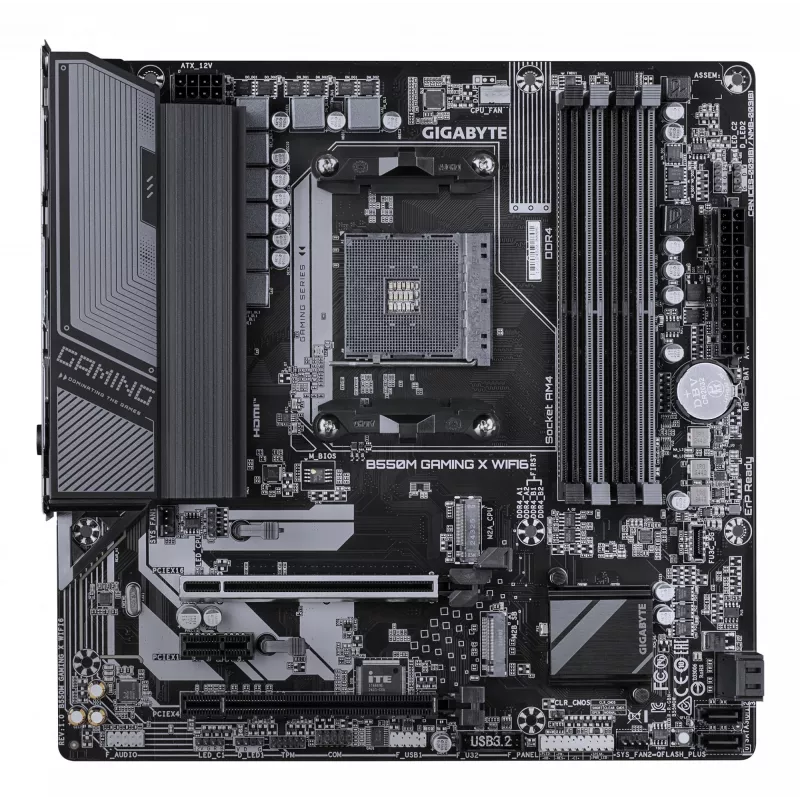Placa base GIGABYTE B550M GAMING X WIFI6 - CPUs AMD Ryzen 5000, VRM de 5+3 fases, hasta 3200 MHz DDR4, 1xPCIe 4.0 + 1xPCIe 3.0 M.2, Wi-Fi 6, 1GbE LAN, USB 3.2 Gen 1