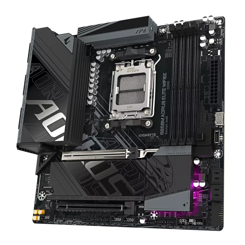 Placa base GIGABYTE B850M AORUS ELITE WIFI6E - CPUs AMD Ryzen Serie 9000, VRM digital de 12+2+2 fases, hasta 8200MHz DDR5 (OC), 1xPCIe 5.0 + 1xPCIe 4.0 M.2, WIFI 6E, 2.5GbE LAN, USB 3.2 Gen 2