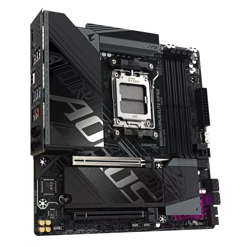 Placa base GIGABYTE B850M AORUS ELITE WIFI6E - CPUs AMD Ryzen Serie 9000, VRM digital de 12+2+2 fases, hasta 8200MHz DDR5 (OC), 1xPCIe 5.0 + 1xPCIe 4.0 M.2, WIFI 6E, 2.5GbE LAN, USB 3.2 Gen 2