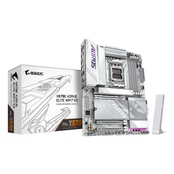 Placa base GIGABYTE X870E AORUS ELITE WIFI7 ICE - Compatible con CPUs AMD Ryzen 9000, VRM digital de 16+2+2 fases, hasta 8200Hz DDR5 (OC), 3xPCIe 5.0 + 1xPCIe 4.0, Wi-Fi 7, 2.5GbE LAN, USB 4