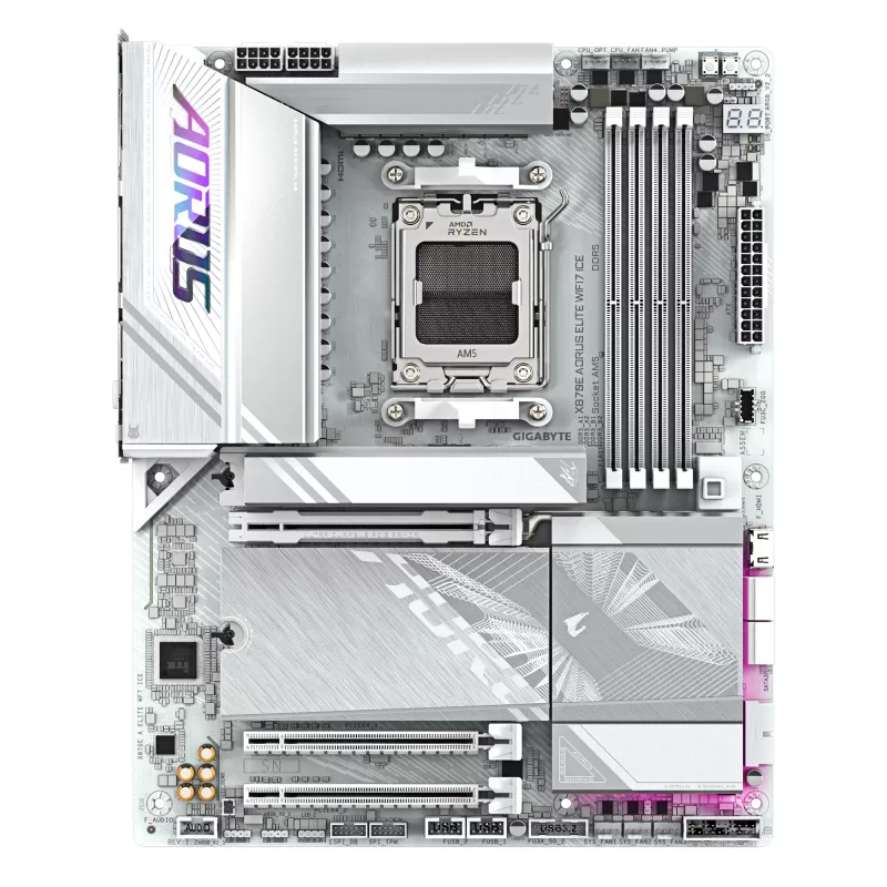 Placa base GIGABYTE X870E AORUS ELITE WIFI7 ICE - Compatible con CPUs AMD Ryzen 9000, VRM digital de 16+2+2 fases, hasta 8200Hz DDR5 (OC), 3xPCIe 5.0 + 1xPCIe 4.0, Wi-Fi 7, 2.5GbE LAN, USB 4
