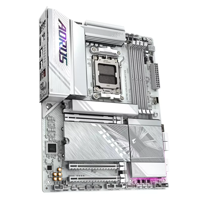Placa base GIGABYTE X870E AORUS ELITE WIFI7 ICE - Compatible con CPUs AMD Ryzen 9000, VRM digital de 16+2+2 fases, hasta 8200Hz DDR5 (OC), 3xPCIe 5.0 + 1xPCIe 4.0, Wi-Fi 7, 2.5GbE LAN, USB 4