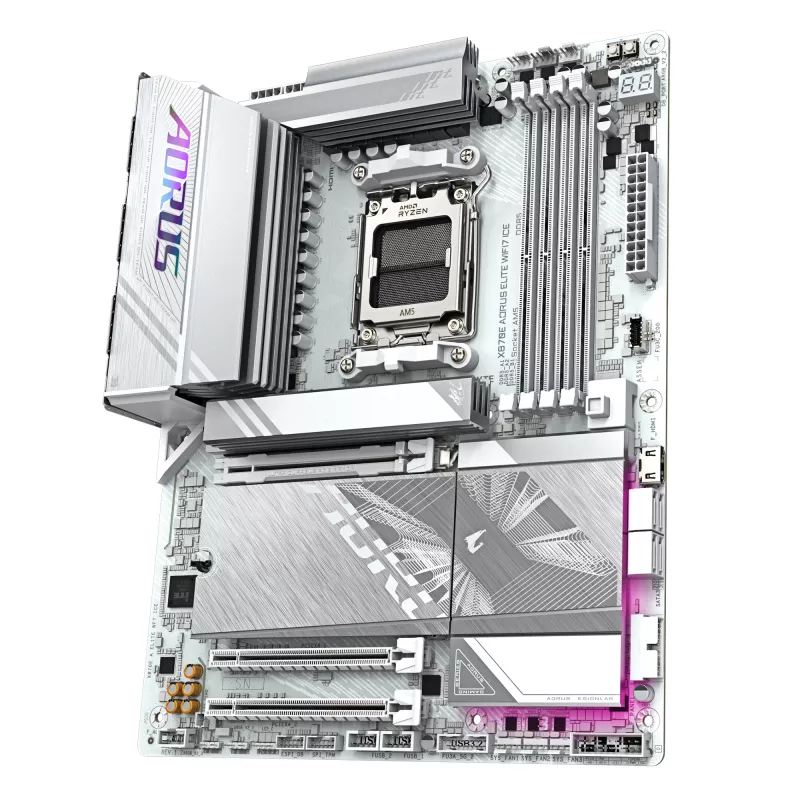 Placa base GIGABYTE X870E AORUS ELITE WIFI7 ICE - Compatible con CPUs AMD Ryzen 9000, VRM digital de 16+2+2 fases, hasta 8200Hz DDR5 (OC), 3xPCIe 5.0 + 1xPCIe 4.0, Wi-Fi 7, 2.5GbE LAN, USB 4