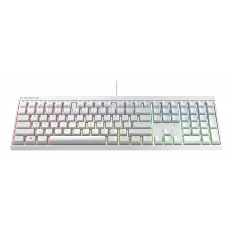 Teclado gaming mecánico con cable Cherry MX 2.0S — tamaño completo (100 %), distribución QWERTZ alemana, retroiluminación RGB, USB, blanco