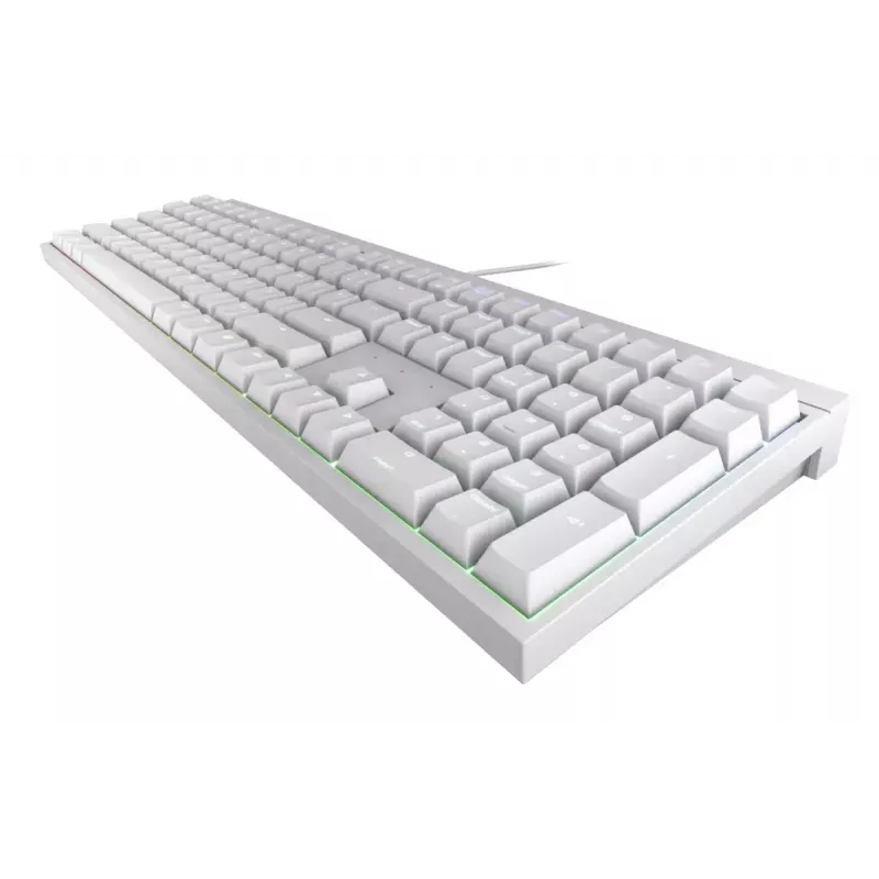 Teclado gaming mecánico con cable Cherry MX 2.0S — tamaño completo (100 %), distribución QWERTZ alemana, retroiluminación RGB, USB, blanco