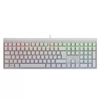 Teclado gaming mecánico con cable Cherry MX 2.0S — tamaño completo (100 %), distribución QWERTZ alemana, retroiluminación RGB, USB, blanco