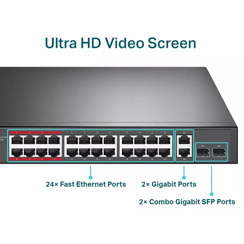 TP-Link switch no gestionado PoE+ de 24 puertos 10/100Mbps + 2 puertos Gigabit
