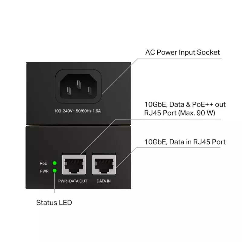 Inyector PoE TP-Link Omada POE380S 10 Gigabit Ethernet 100-240V negro