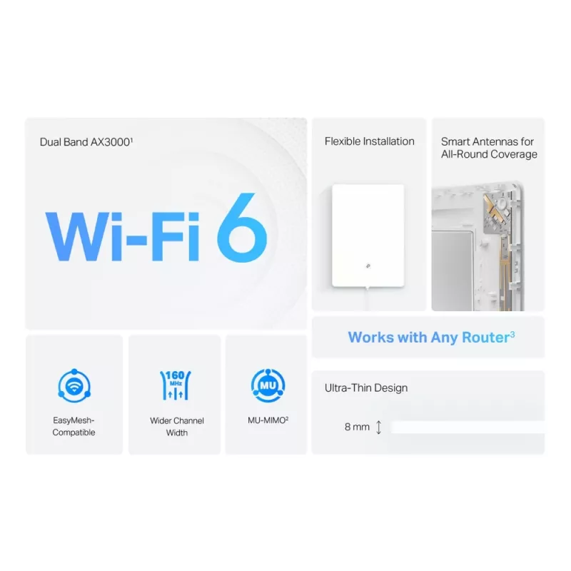 TP-Link Archer AX3000 Dual-Band Wi-Fi 6 Air Range Extender, repetidor de red, 2976 Mbit/s, blanco, pared, FCC, RoHS, 12 V