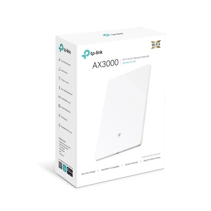 TP-Link Archer AX3000 Dual-Band Wi-Fi 6 Air Range Extender, repetidor de red, 2976 Mbit/s, blanco, pared, FCC, RoHS, 12 V