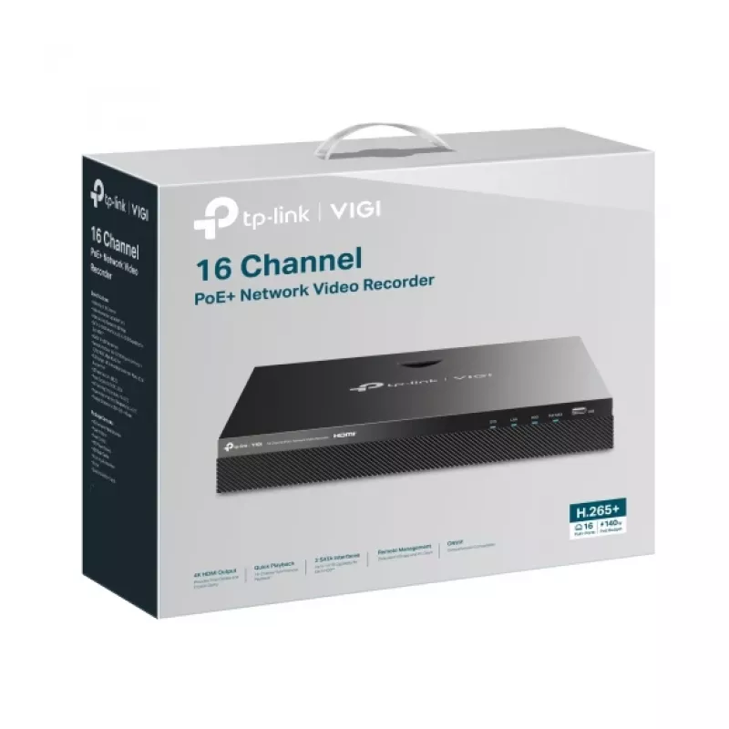 Grabador de vídeo en red TP-Link VIGI NVR de 16 canales PoE+, HDD de 4 TB, 16× entrada 3840×2160, 30W PoE por puerto
