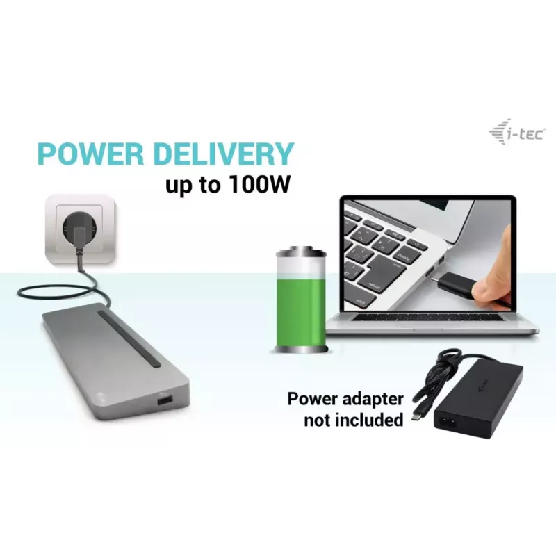 i-tec USB-C Estación de acoplamiento metálica ergonómica 3x 4K Display + Power Delivery 100 W