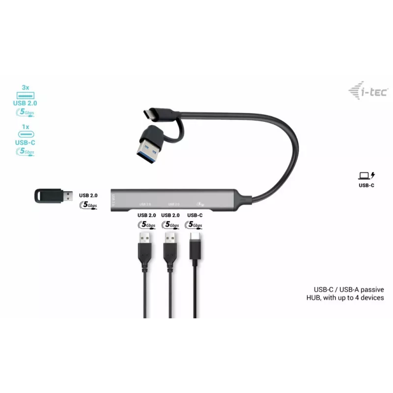 i-tec USB-C/USB-A Hub metálico 1x USB 3.0 + 3x USB 2.0