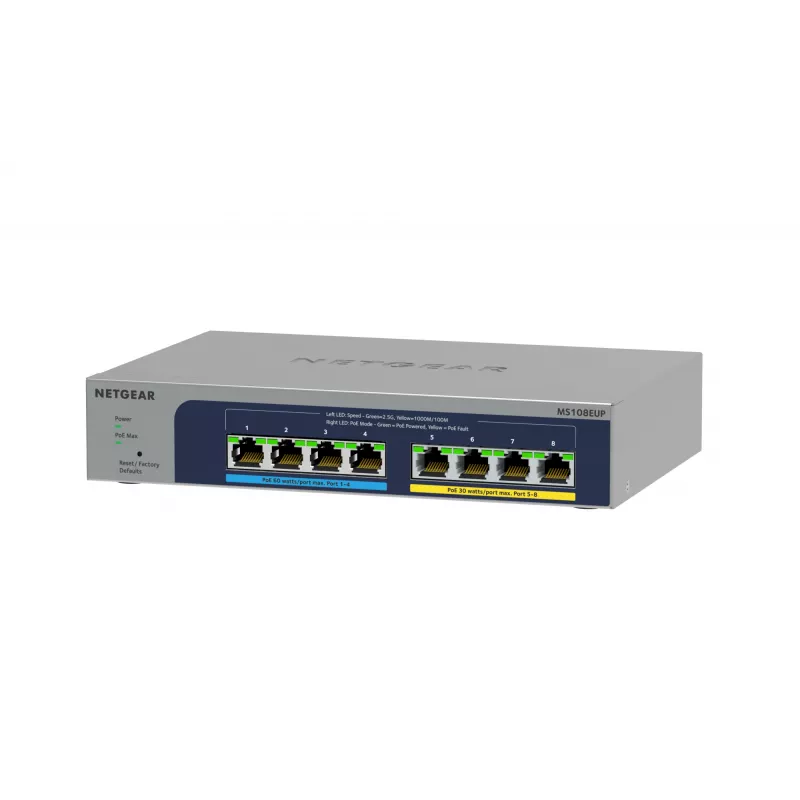 NETGEAR Switch Ethernet Plus Multi-Gigabit (2,5G) Ultra60 PoE++ de 8 puertos Managed L2/L3 2.5G Ethernet (100/1000/2500) Power over Ethernet (PoE) Gris