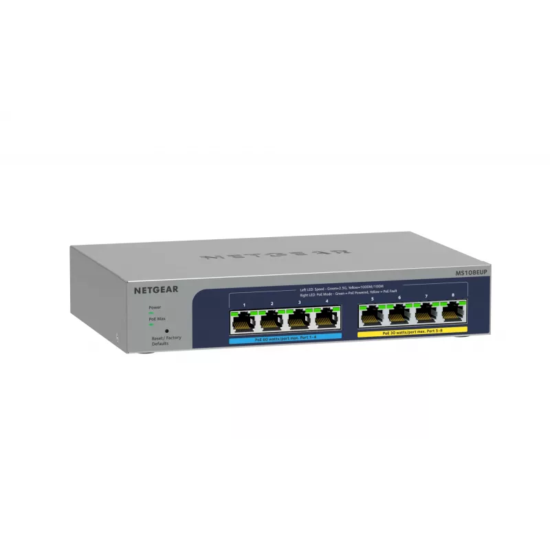 NETGEAR Switch Ethernet Plus Multi-Gigabit (2,5G) Ultra60 PoE++ de 8 puertos Managed L2/L3 2.5G Ethernet (100/1000/2500) Power over Ethernet (PoE) Gris