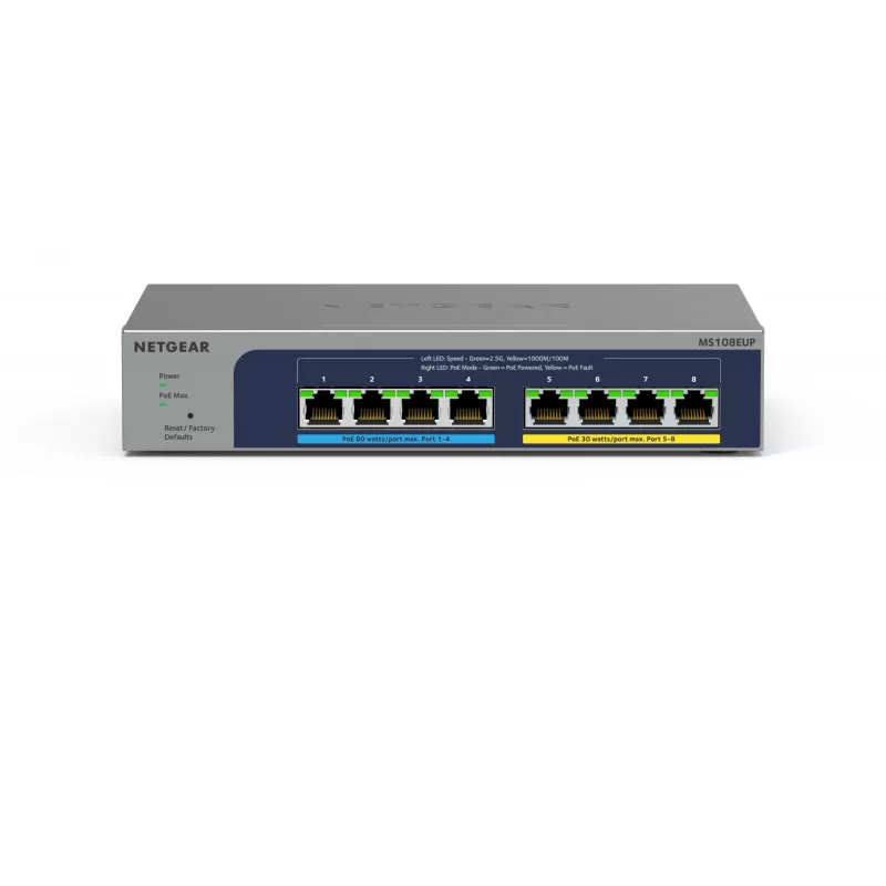 NETGEAR Switch Ethernet Plus Multi-Gigabit (2,5G) Ultra60 PoE++ de 8 puertos Managed L2/L3 2.5G Ethernet (100/1000/2500) Power over Ethernet (PoE) Gris