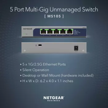 NETGEAR MS105-100EUS Switch de red Unmanaged 2.5G Ethernet (100/1000/2500) Power over Ethernet (PoE) 1U