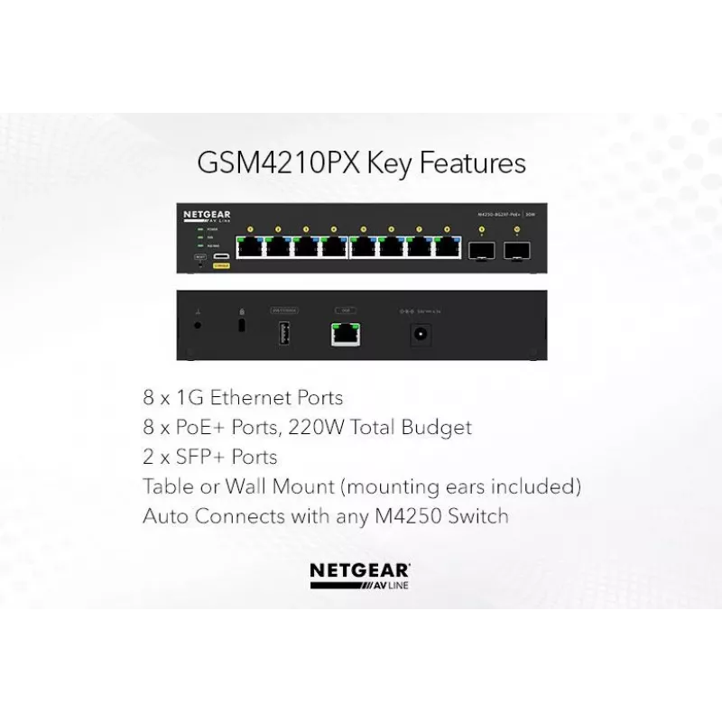Switch gestionado NETGEAR GSM4210PX 8x1G PoE+ 220W 2xSFP+
