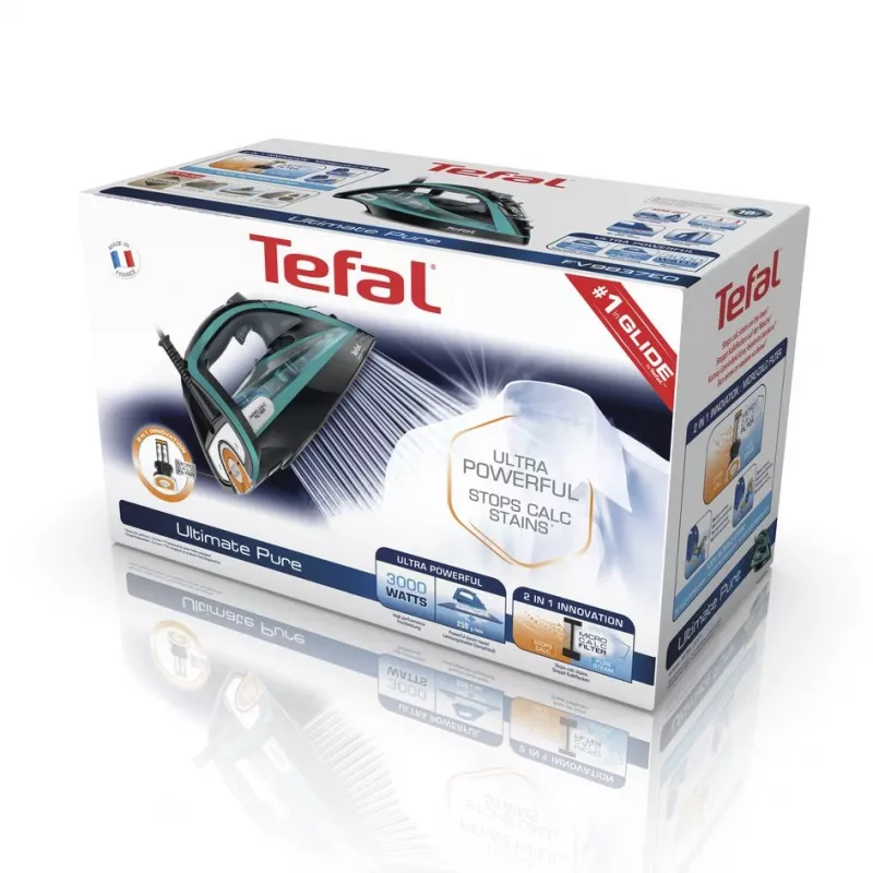 Tefal Ultimate Pure FV9844 Plancha en seco y vapor suela Durilium Autoclean 3200 W Negro, Azul