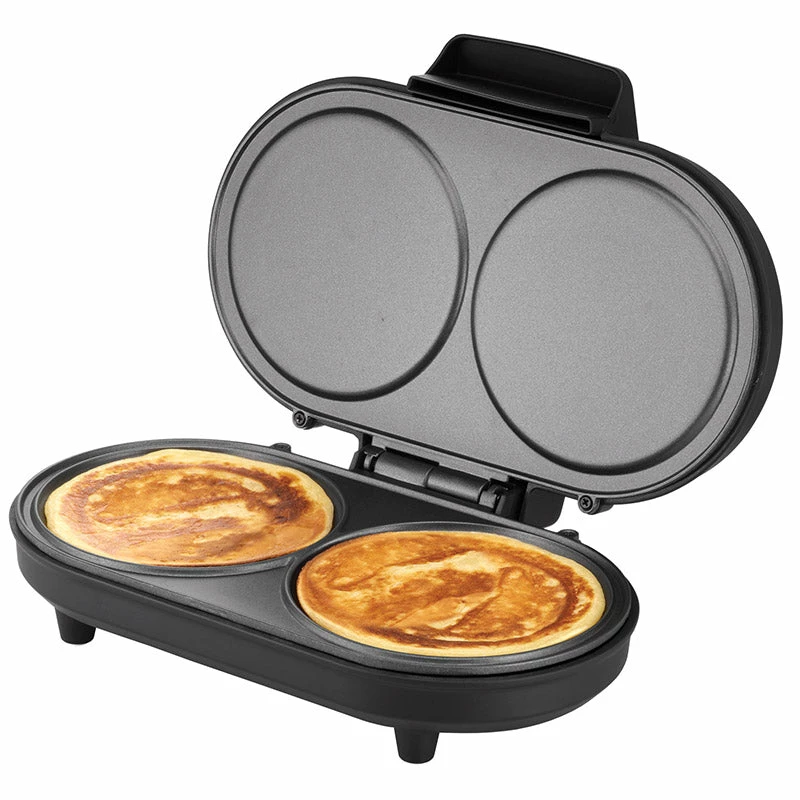 Unold 48165 máquina para tortitas American, 2 crepes, 13,5 cm, 1000 W, negra / acero inoxidable cepillado