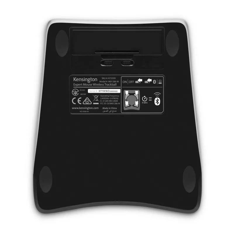 Kensington Expert Ratón trackball inalámbrico, ambidiestro, óptico, RF inalámbrico + Bluetooth, 400 DPI, Negro