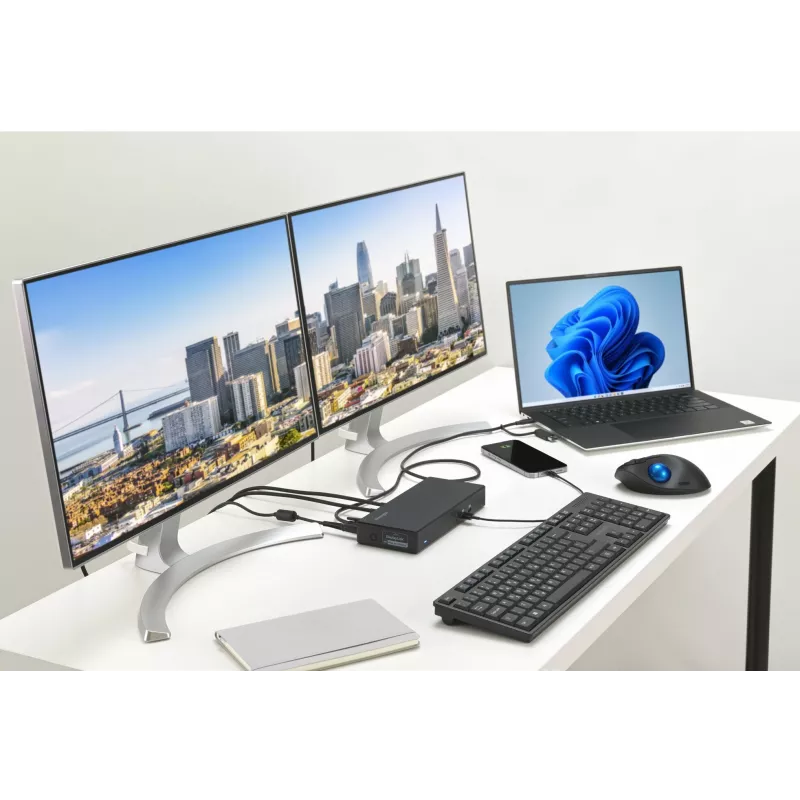 Estación de acoplamiento Kensington SD4781P EQ USB-C y USB-A Dual 4K, con cable, USB 3.2 Gen 2 (3.1 Gen 2) Type-C, 100 W, 3,5 mm, 10,100,1000 Mbit/s, negro