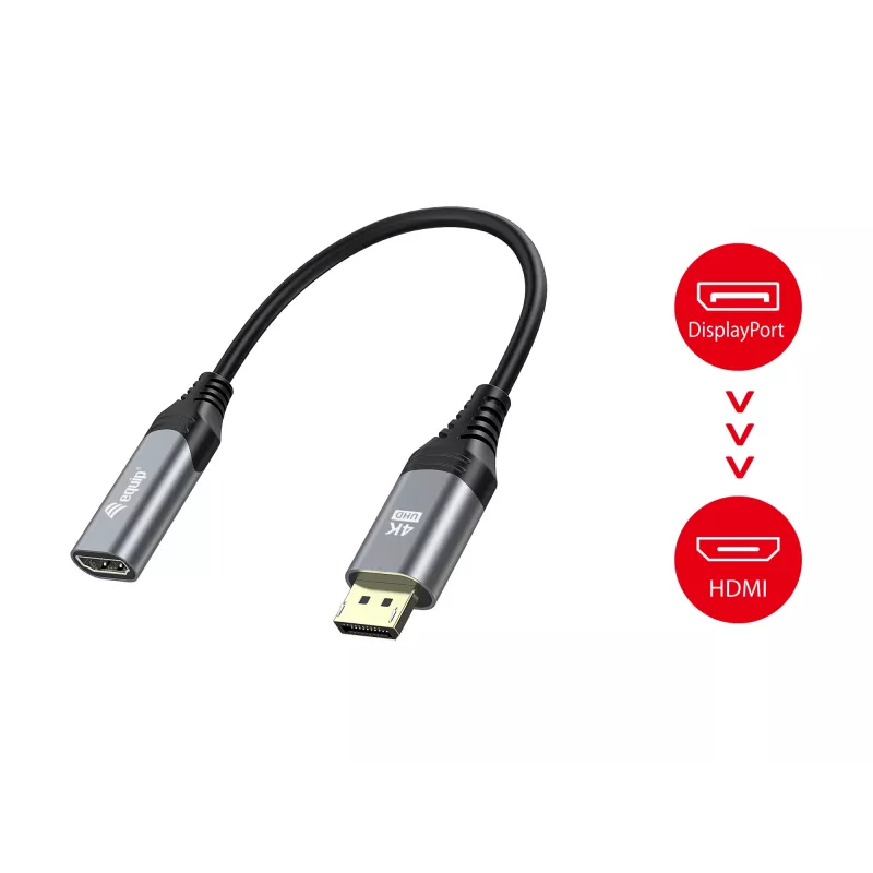 Equip adaptador DisplayPort 1.2 a HDMI, 4K/60Hz, 0,15 m, DisplayPort, HDMI, conector macho, conector hembra, recto