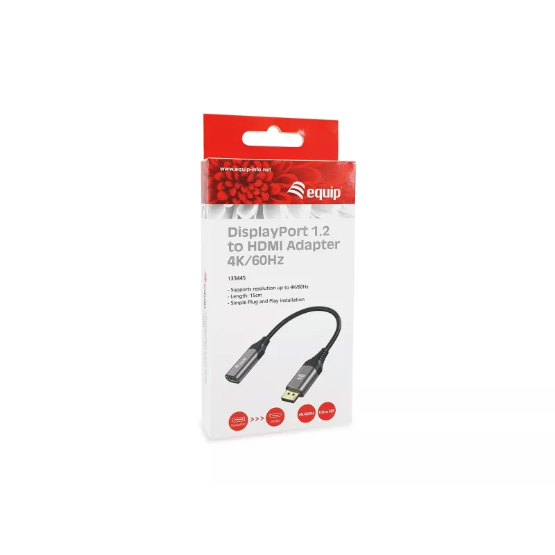 Equip adaptador DisplayPort 1.2 a HDMI, 4K/60Hz, 0,15 m, DisplayPort, HDMI, conector macho, conector hembra, recto