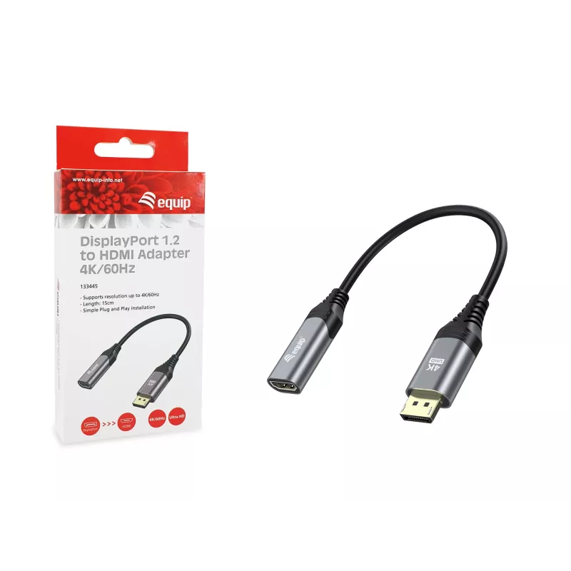 Equip adaptador DisplayPort 1.2 a HDMI, 4K/60Hz, 0,15 m, DisplayPort, HDMI, conector macho, conector hembra, recto