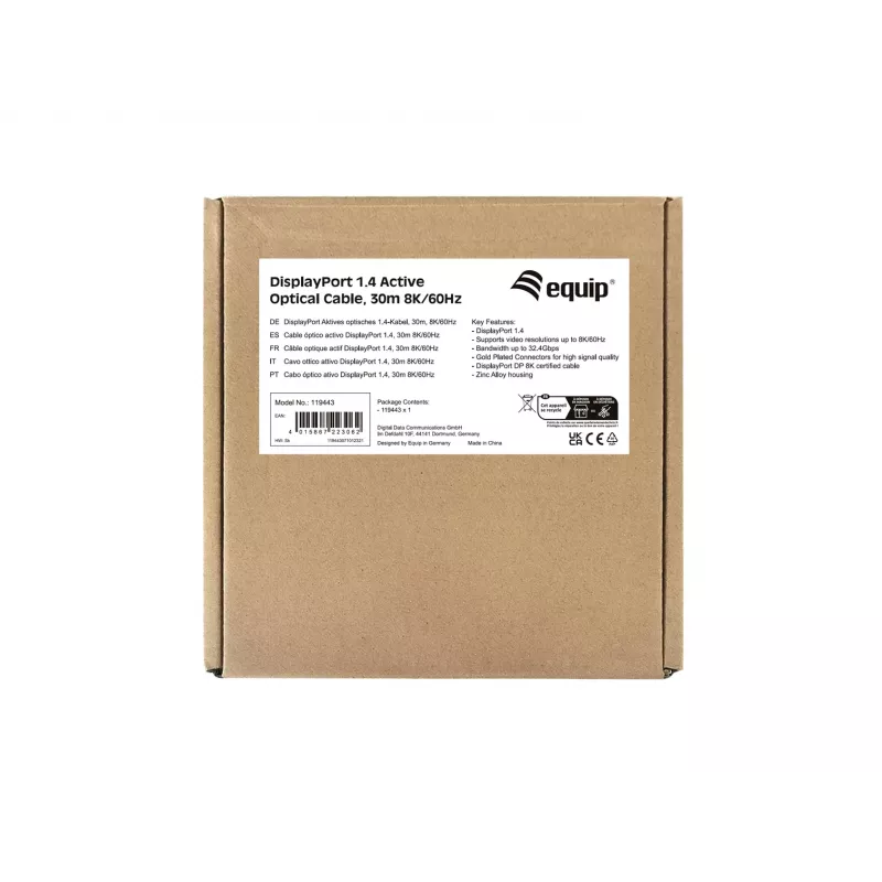Equip cable óptico activo DisplayPort 1.4, 30 m, 8K/60Hz