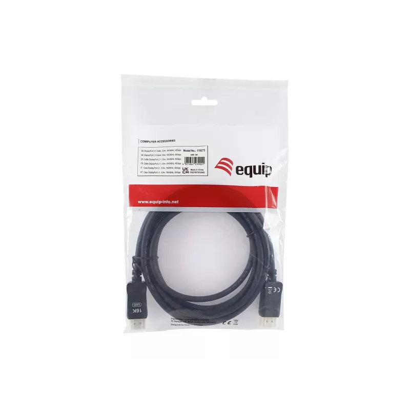 Equip cable DisplayPort 2.1, 3,0 m, 16K/60Hz, 40 Gbit/s