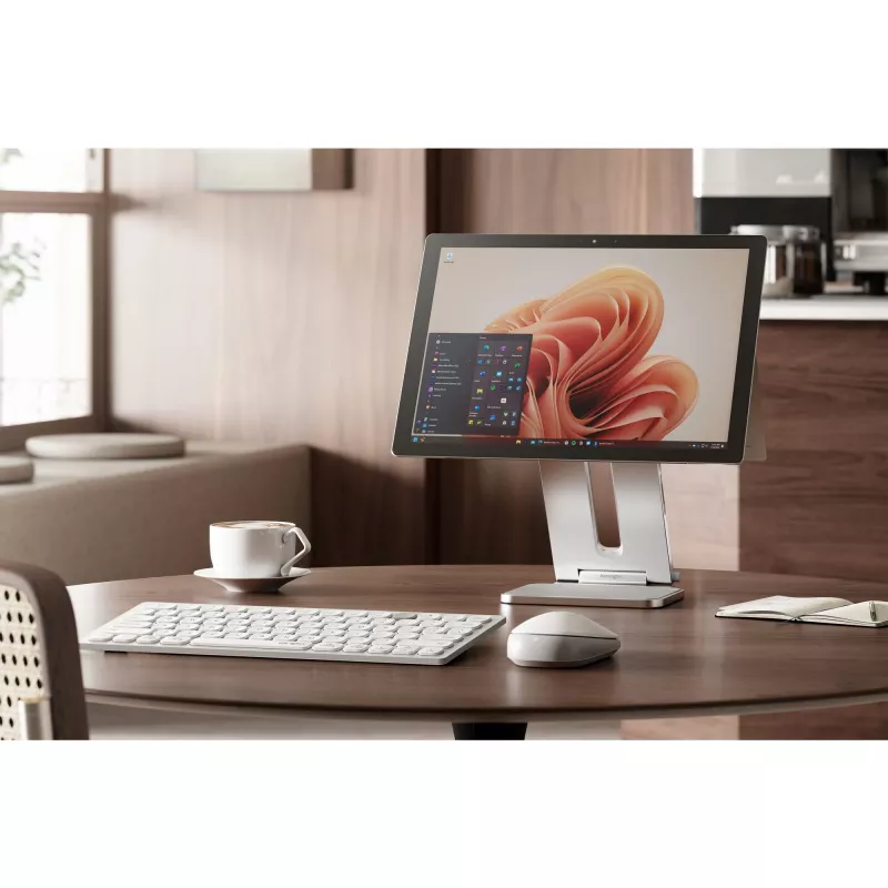 Soporte elevado Kensington para Surface, Platino, Aluminio, Goma, Poliuretano termoplástico (TPU), Zinc, 126,4 mm, 139,3 mm, 193 mm, 612 g